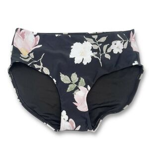 NWT Janela Bay Havana Black Floral Mid Rise Swim Bottoms Size XS Full Coverage